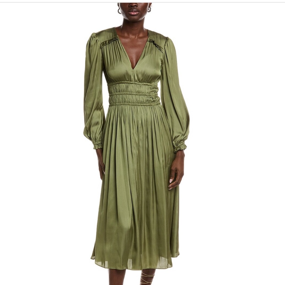 Maje Smocked Waist Midi Dress with added feathers (see third picture)
